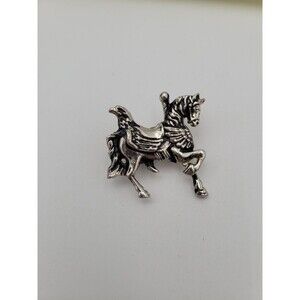 Vintage Silver Tone Carousel Horse Double Pin Brooch Eagle Saddle Detail